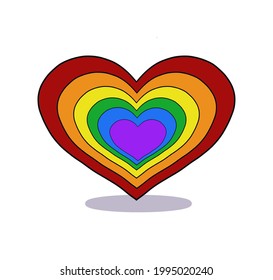 El corazón vectorial y colorido del arco iris sobre fondo blanco - Sólo amor - símbolo ideal para el amor homosexual, matrimonio, sociedad, sexo, derechos, marcha del orgullo.
