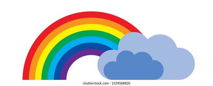 Vector colorful rainbow symbol with clouds on blue background