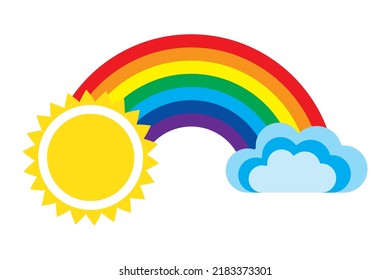 Vector colorful rainbow symbol with sun and clouds