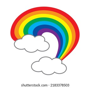 Vector colorful rainbow symbol with white clouds