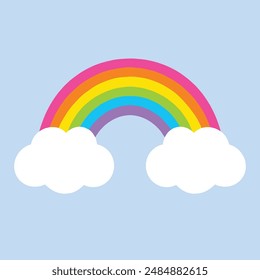 Vector colorful rainbow with white clouds is isolated on the background