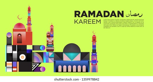 Vector colorful ramadan islamic greeting card and banner