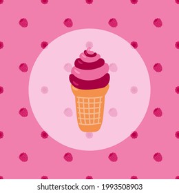 Vektorfarbiges Himbeereis. Eiscreme-Illustration auf Himbeermustern.