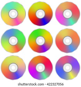 Vector Colorful Realistic Compact  Disc Collection Isolated on White Background