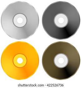 Vector Colorful Realistic Compact  Disc Collection Isolated on White Background