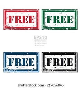 Vector : Colorful Rectangle Grunge Style Free Icon, Rubber Stamp or Label Isolated on White Background