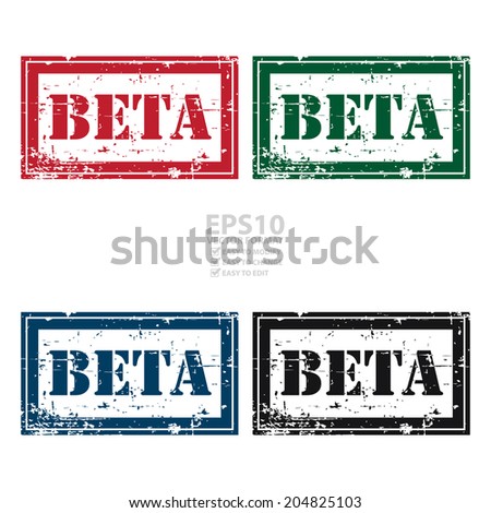 Vector : Colorful Rectangle Grunge Style Beta Icon, Rubber Stamp or Label Isolated on White Background