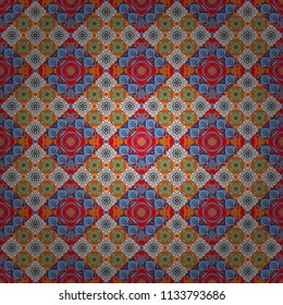 Vector colorful rectangles seamless pattern. Blue, orange and gray background.