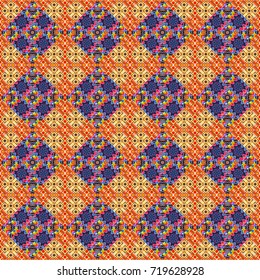 Vector colorful rectangles seamless pattern. Yellow, brown and blue background.