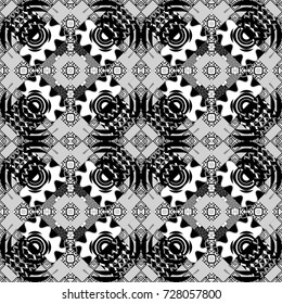 Vector colorful rectangles seamless pattern. Black, white and gray background.