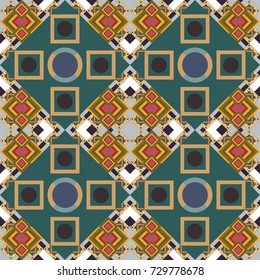 Vector colorful rectangles seamless pattern. Beige, brown and blue background.