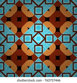 Vector colorful rectangles seamless pattern. Blue, brown and orange background.