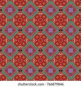 Vector colorful rectangles seamless pattern. Red, green and beige background.