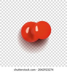 Vector Colorful Red Push Pin Isolated on Light Transparent Background, Pin Button with Shadows, Side View.