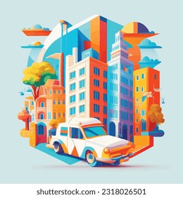 Vector Colorful Retro Classic City