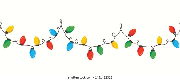 Vector Colorful Retro Holiday Christmas and New Year Intertwined String Lights Isolated Round Frame on White Background. Winter Holiday Circular Decorative Element Perfect for Invitations, Postcards, 