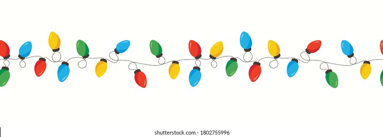 Vector Colorful Retro Holiday Christmas and New Year Intertwined String Lights Isolated Round Frame on White Background. Winter Holiday Circular Decorative Element Perfect for Invitations, Postcards
