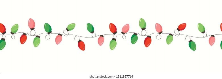 Vector Colorful Retro Holiday Christmas and New Year Intertwined String Lights Isolated Round Frame on White Background. Winter Holiday Circular Decorative Element Perfect for Invitations, Postcards