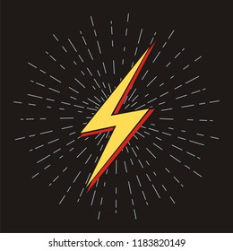 Vector colorful retro  with lightning bolt signs with sunburst effect