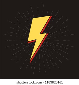 Vector colorful retro  with lightning bolt signs with sunburst effect