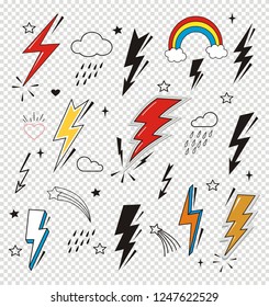 Vector colorful retro set with lightning bolt signs