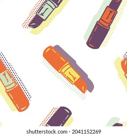 Vector Colorful Retro Vibe Lipsticks seamless pattern background. Perfect for web design fabric, wallpaper and scrapbooking projects.