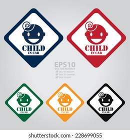 Vector : Colorful Rhombus Child in Car Sign, Icon, Label or Sticker