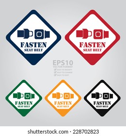 Vector : Colorful Rhombus Fasten Seat Belt Sign, Icon, Label or Sticker