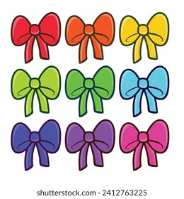 Vector colorful ribbon bow decorative on white.
