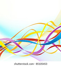vector colorful ribbons flowing on soft blue background