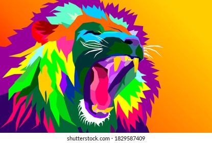 vector of a colorful roaring lion background, illustration images 