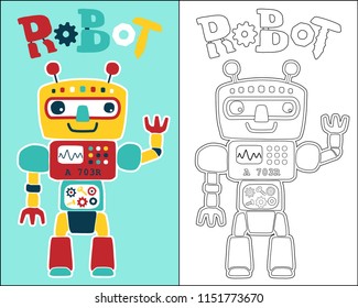 vector of colorful robot cartoon, coloring book or page