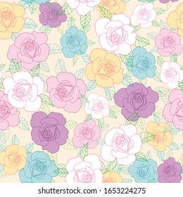 Rosas coloreadas vectoriales, patrón transparente