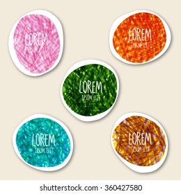 Vector colorful round abstract shapes and scribbles. Colorful set for banner, label, tag, card design.