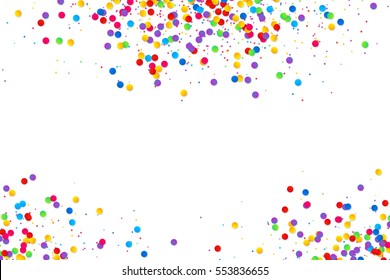 Vector colorful round confetti frame isolated on white background