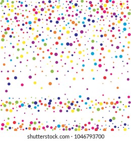Vector colorful round confetti isolated on white background.Birthday card.Square card and frame.Template for holiday, party, birthday, wedding, solemnity.