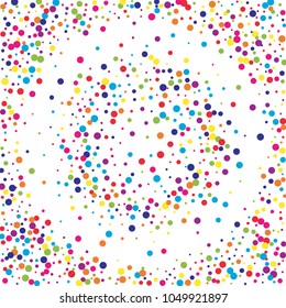 Vector colorful round confetti isolated on white background.Birthday card.Square card and frame.Template for holiday, party, birthday, wedding, solemnity.