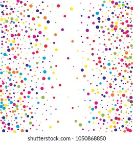Vector colorful round confetti isolated on white background.Birthday card.Square card and frame.Template for holiday, party, birthday, wedding, solemnity.