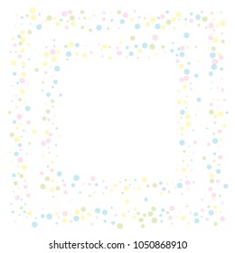 Vector colorful round confetti isolated on white background.Birthday card.Square card and frame.Template for holiday, party, birthday, wedding, solemnity.