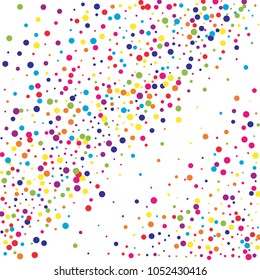 Vector colorful round confetti isolated on white background.Birthday card.Square card and frame.Template for holiday, party, birthday, wedding, solemnity.
