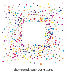 Vector colorful round confetti isolated on white background.Birthday card.Square card and frame.Template for holiday, party, birthday, wedding, solemnity.