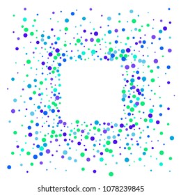 Vector colorful round confetti isolated on white background.Birthday card.Square card and frame.Template for holiday, party, birthday, wedding, solemnity.