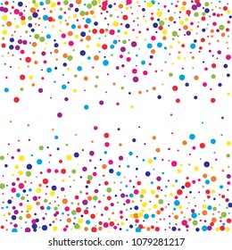 Vector colorful round confetti isolated on white background.Birthday card.Square card and frame.Template for holiday, party, birthday, wedding, solemnity.