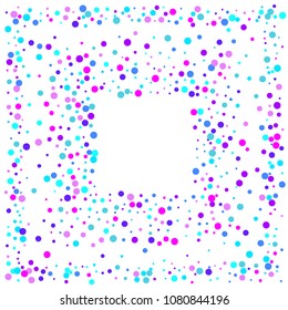 Vector colorful round confetti isolated on white background.Birthday card.Square card and frame.Template for holiday, party, birthday, wedding, solemnity.