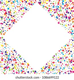 Vector colorful round confetti isolated on white background.Birthday card.Square card and frame.Template for holiday, party, birthday, wedding, solemnity.