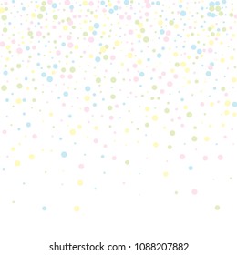Vector colorful round confetti isolated on white background.Birthday card.Square card and frame.Template for holiday, party, birthday, wedding, solemnity.
