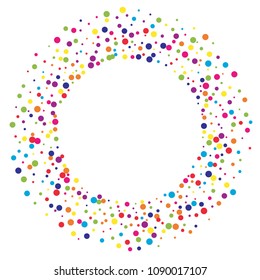 Vector colorful round confetti isolated on white background.Birthday card.Square card and frame.Template for holiday, party, birthday, wedding, solemnity.