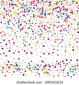Vector colorful round confetti isolated on white background.Birthday card.Square card and frame.Template for holiday, party, birthday, wedding, solemnity.