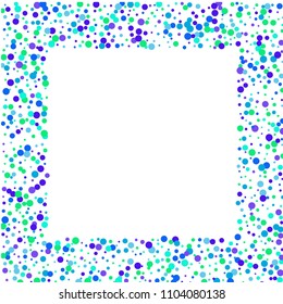 Vector colorful round confetti isolated on white background.Birthday card.Square card and frame.Template for holiday, party, birthday, wedding, solemnity.