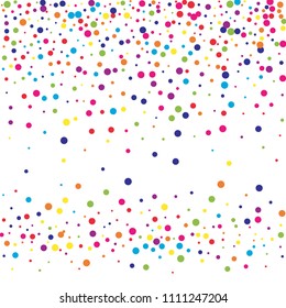 Vector colorful round confetti isolated on white background.Birthday card.Square card and frame.Template for holiday, party, birthday, wedding, solemnity.